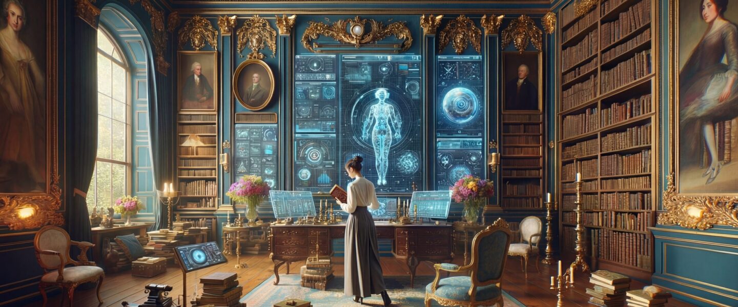 In a grand library where ancestral portraits watch from gilded frames, a researcher stands at the threshold of two worlds. Leather-bound volumes and handwritten records share space with luminous holographic displays—biometric data streams, family connections mapped in light, generations decoded in glowing diagrams. This is the promise of AI-assisted genealogy: not the replacement of careful scholarship, but its amplification. The books remain. The sources remain. The human judgment that transforms names and dates into family stories—that remains too. What changes is the partnership. The old tools and the new, working together in the same room, pursuing the same ancient question: Who were the people who made us? The technology brings processing power; you bring the standards. May your sources be primary and your AI outputs verified.